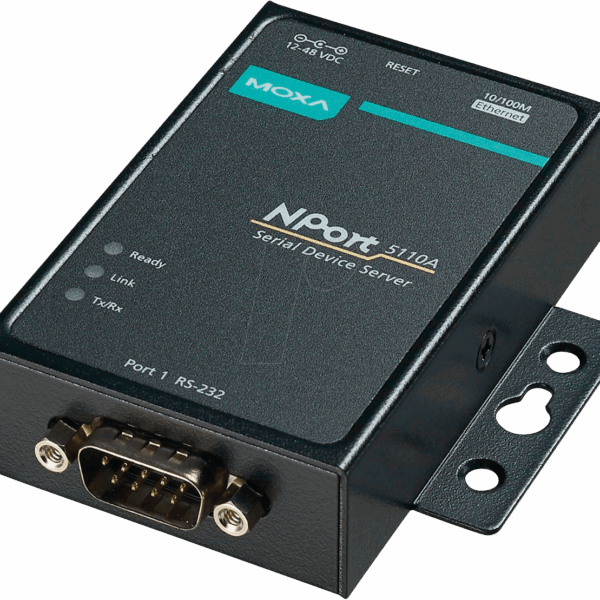 Moxa NPort 5110A-T 1-Port Adv. Device Server, 10/100M Ethernet, RS-232 DB9 Male, -40-75C