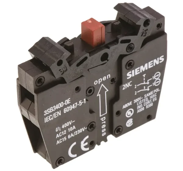 Siemens 3SB3400-0E Switch, part, Contact block, 2NC, 10 amp thrml, screw term. IP20