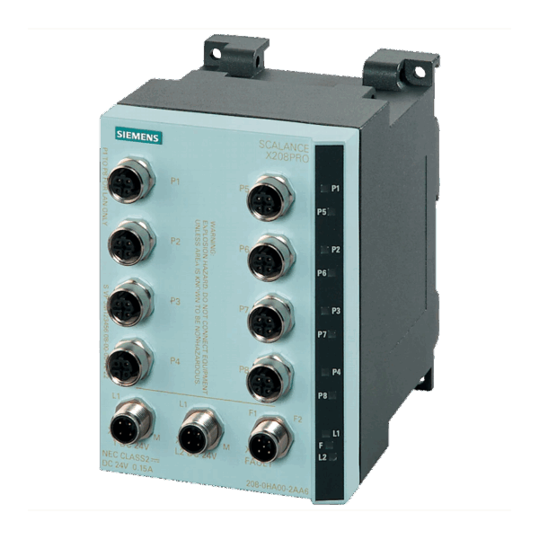 SIEMENS 6GK5208-0HA10-2AA6 SCALANCE X208PRO, managed IE switch, 8x 10/100 Mbit/s M12 ports, IP65/67, LED diagnostics