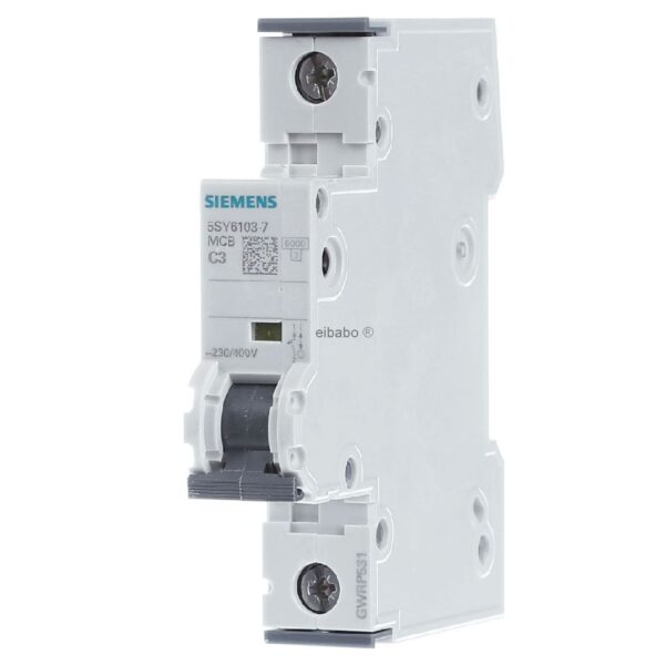 SIEMENS 5SY6103-7 Miniature circuit breaker 230/400 V 6kA, 1-pole, C, 3 A, D=70 mm