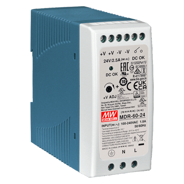 MEAN WELL MDR MDR-60-24 Switched Mode DIN Rail Power Supply, 85 → 264V ac ac Input, 24V dc dc Output, 2.5A Output, 60W